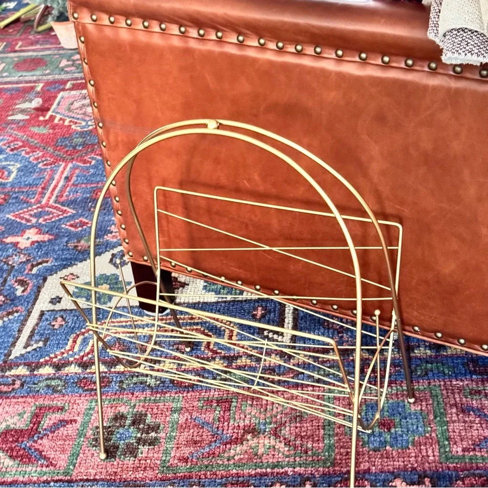 Mid-Century Modern, Gold Metal Brass Magazine Rack